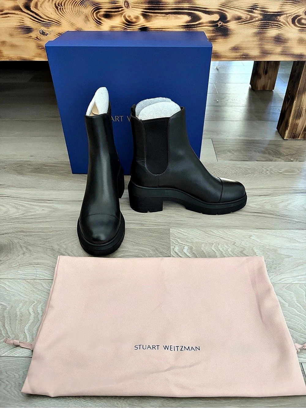Stuart Weitzman Norah Chelsea Bootie Black Ankle Boots US 8.5 C